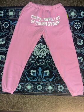 Pink Graphic Sweatpants - That's A Awful Lot of Cough Syrup